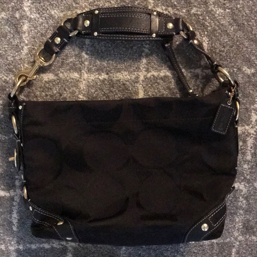 COACH Carly 10619 Black Signature Fab Shoulder Bag